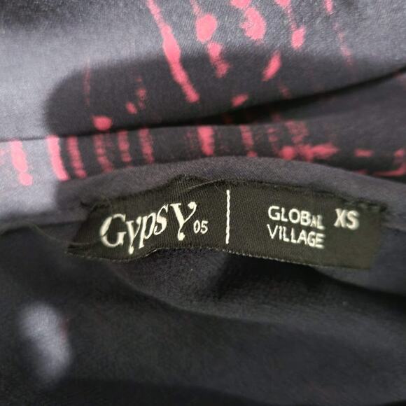 Gypsy 05 Silk Blouse Black Tunic Keyhole Ruffle Collar Top Tie Dye Boho Size XS - Picture 15 of 15